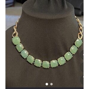 Mint Green Faceted Cushion Stone Statement Necklace Gold Tone Bib Chunky Collar